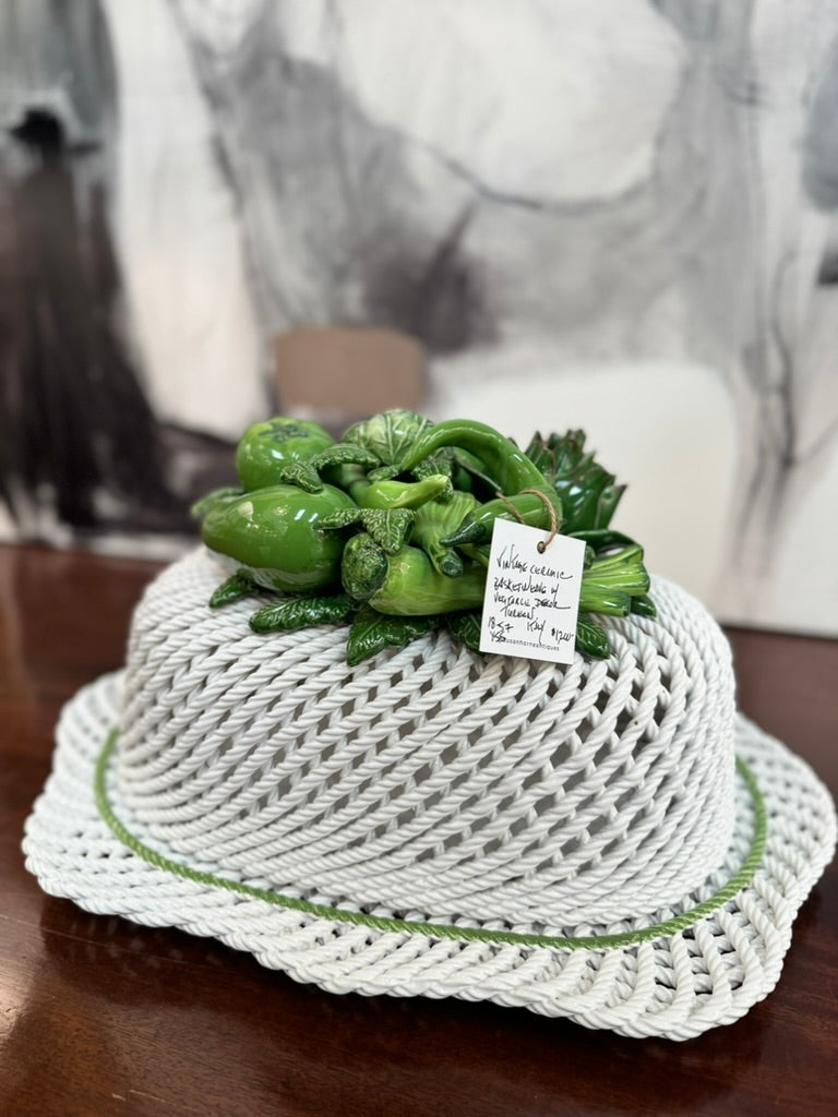 Vintage Ceramic Basketweave with Vegetable Decor Tureen