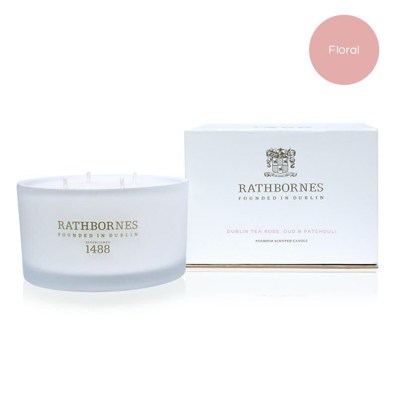 DUBLIN TEA ROSE, OUD & PATCHOULI SCENTED LUXURY CANDLE